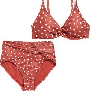 Bild på röd bikini med vita prickar